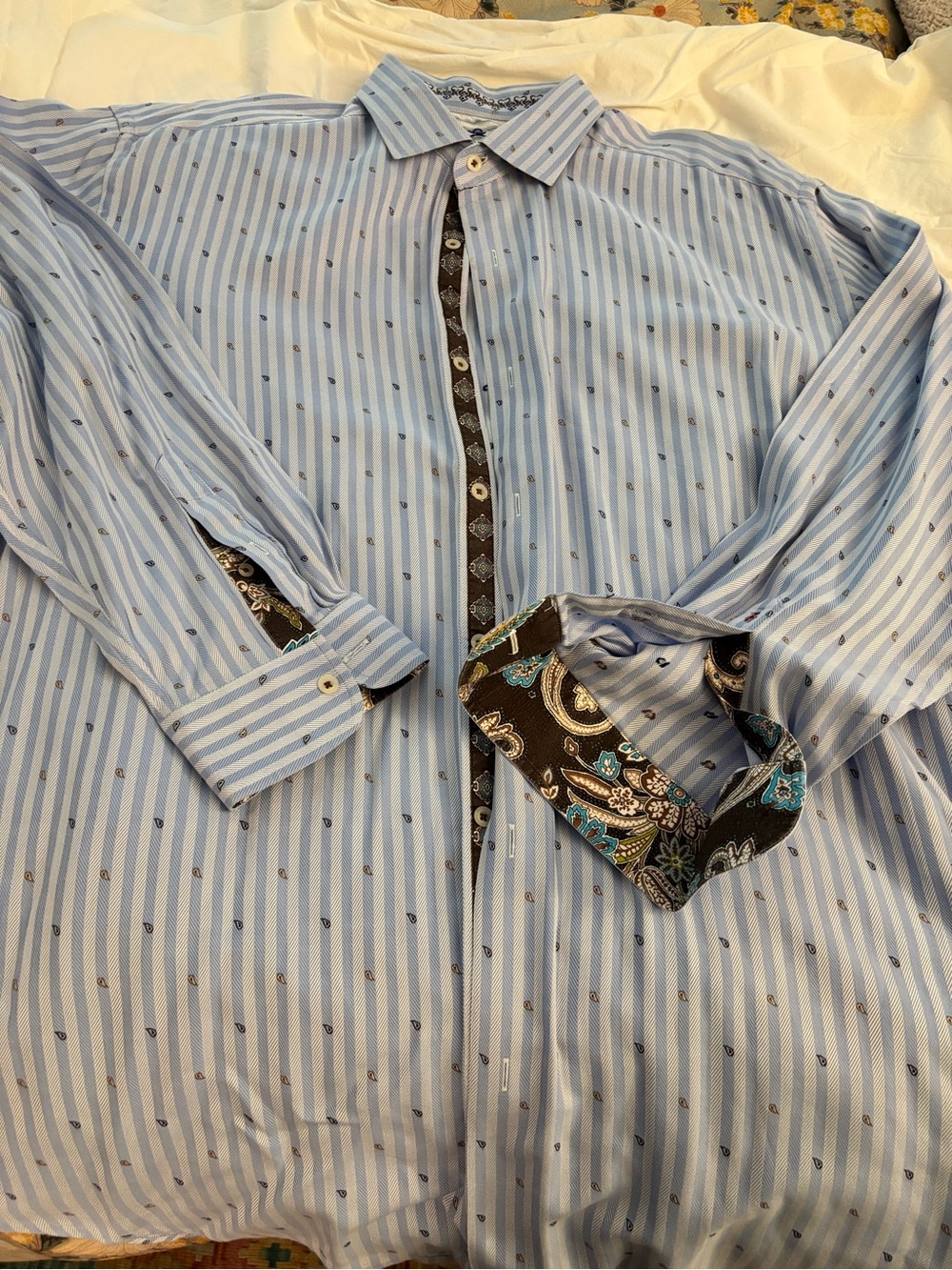 Robert GrahamMen's Light Blue Stripe Dress Shirt with Paisley Trim 2xlB